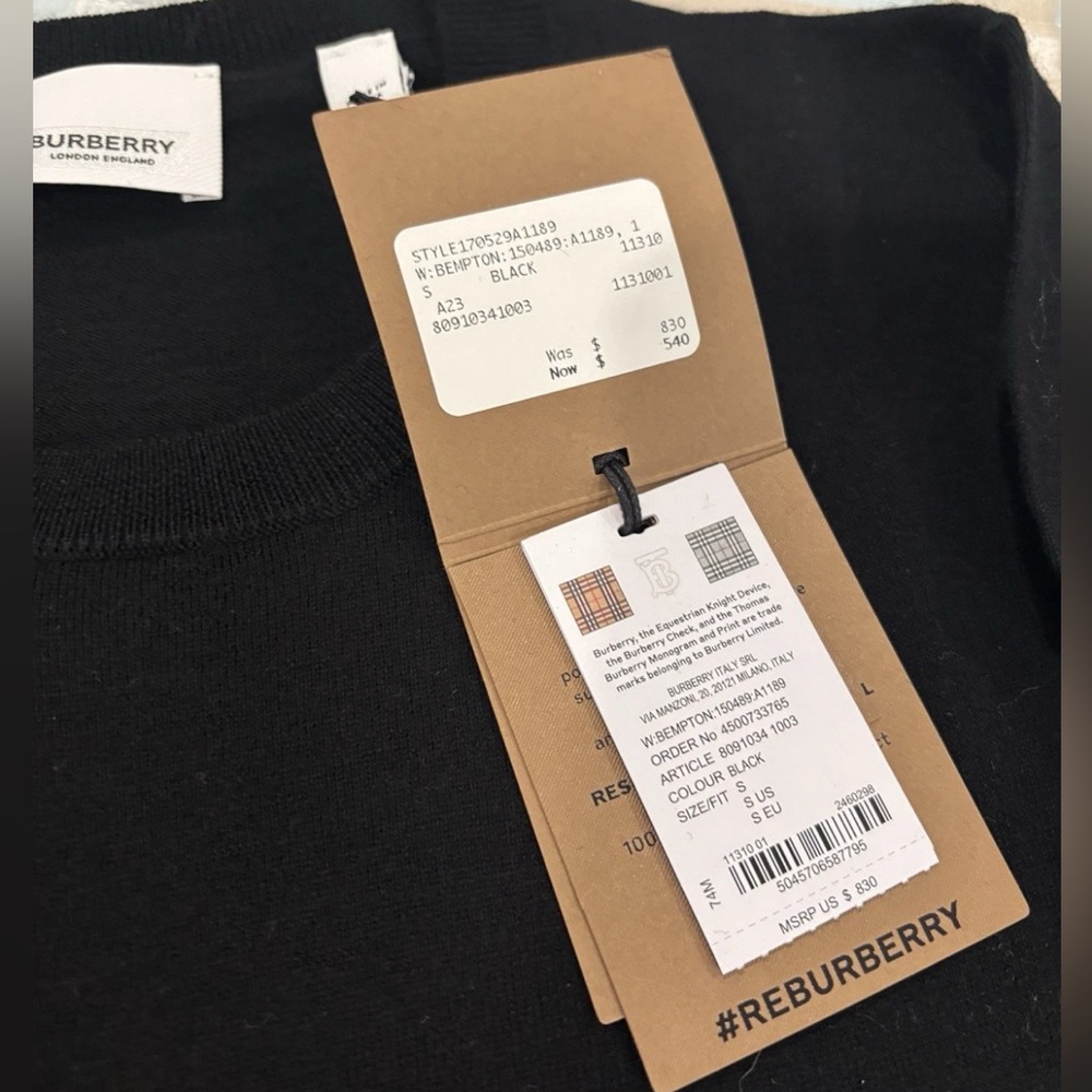 New Burberry Bempton Wool Black Elbow Patch Sweater 8091034 NWT $830 - Picture 6 of 6